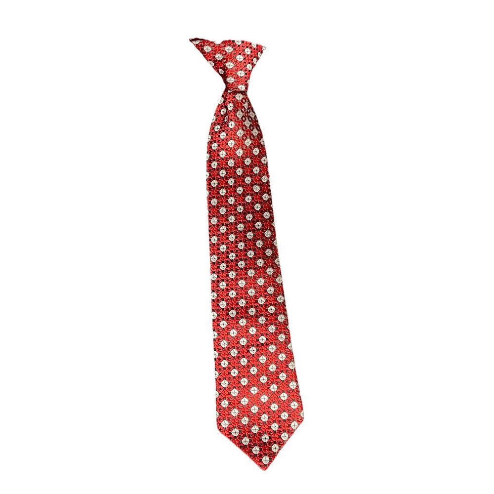 Boys Tie-Red Clip On Neck Tie-Red And White, 11 Inch long